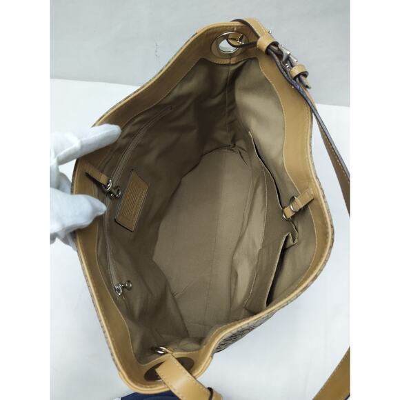 Coach Signature Brown Canvas Suede Hobo Shoulder Bag - Picture 9 of 16